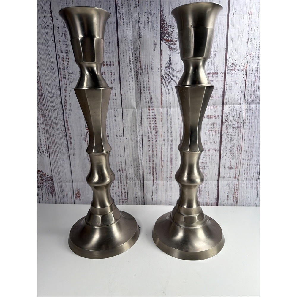 Vintage 18" Nickel Plated Brass Candlesticks